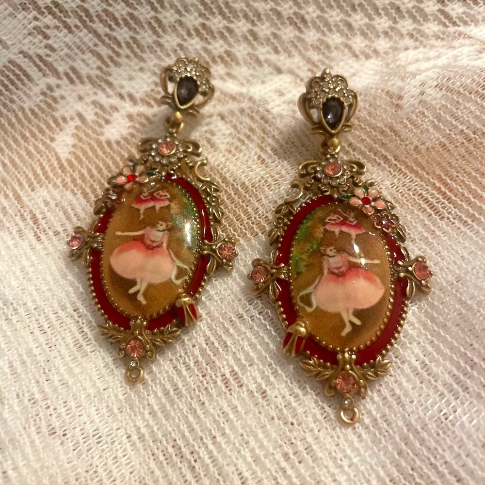 Whimsical Ballerina Vintage-Inspired Drop Earrings - Picture 1 of 5